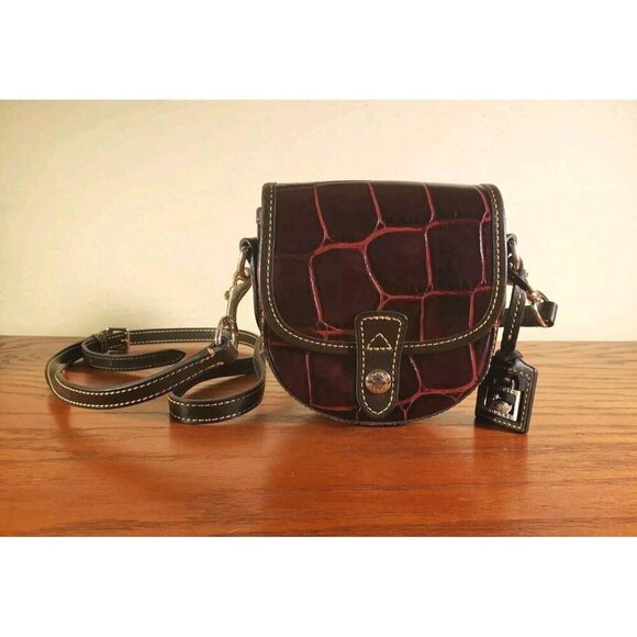 Dooney & Bourke Handbags - NWOT Dooney And Bourke Croco Mini Flap Crossbody Black/Burgundy